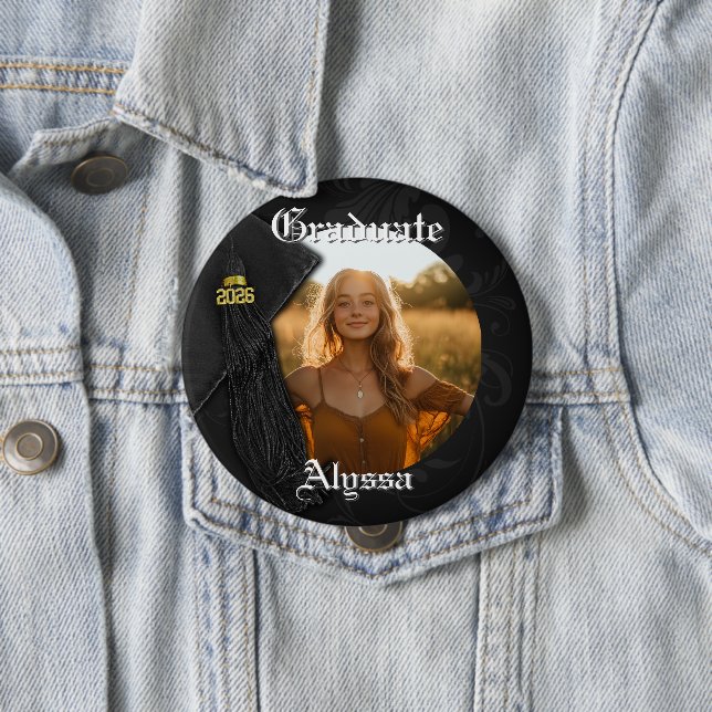 Class of 2026 Black Tassel Dignified Graduation 4 Inch Round Button (In Situ)