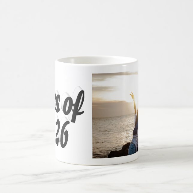 Class of 2026 black text graduation photo  coffee mug (Center)