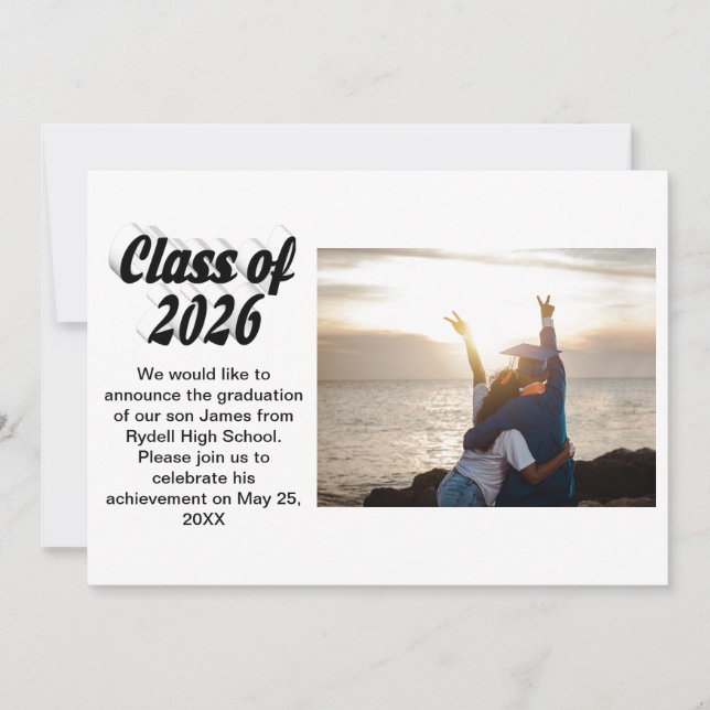 Class of 2026 black text graduation photo  invitation (Front)