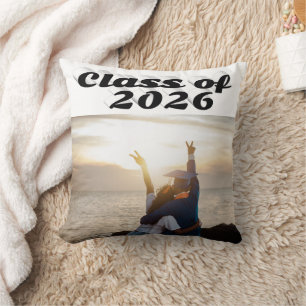 Class of 2026 black text graduation photo throw pillow
