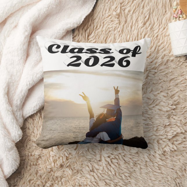 Class of 2026 black text graduation photo throw pillow (Blanket)