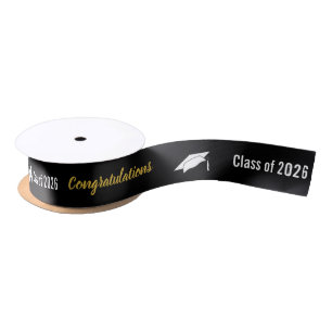 Class of 2026 Black White and Gold Congratulations Satin Ribbon