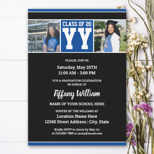 Class of 2026 Blue Black Photo Collage Graduation Invitation