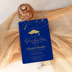 Class of 2026 Blue Gold Confetti Grad Invite