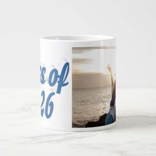 Class of 2026 blue text graduation photo large coffee mug
