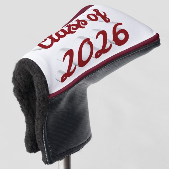 Class of 2026 burgundy script graduation  golf head cover (3/4 Front)