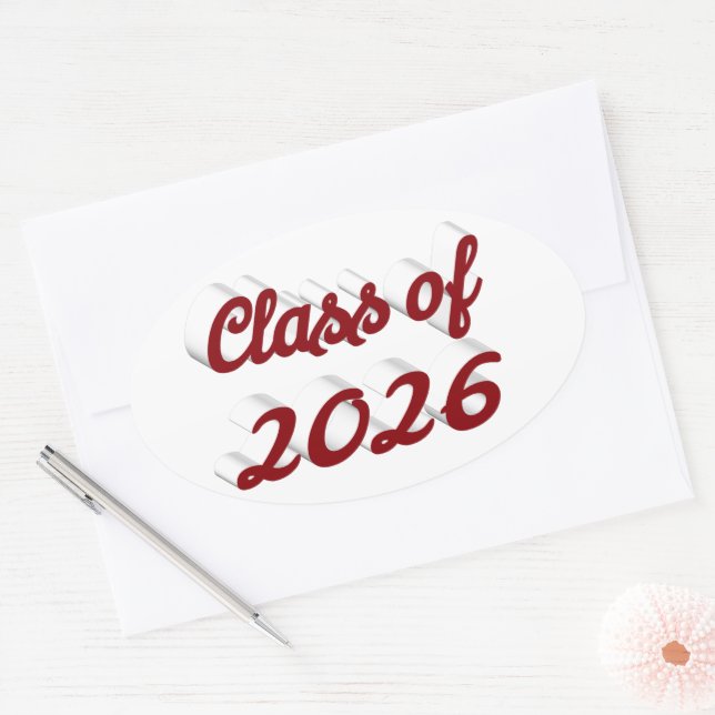 Class of 2026 burgundy script graduation oval sticker (Envelope)