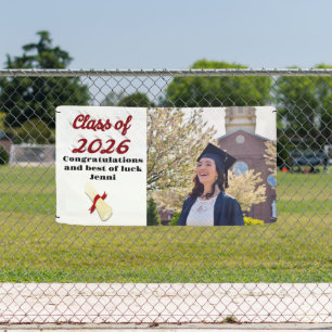 Class of 2026 burgundy script graduation  photo  banner