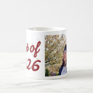 Class of 2026 burgundy script graduation photo coffee mug