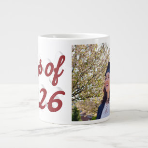 Class of 2026 burgundy script graduation photo  large coffee mug