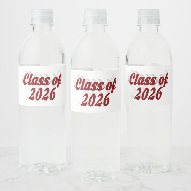 Class of 2026 burgundy text graduation  water bottle label (Bottles)
