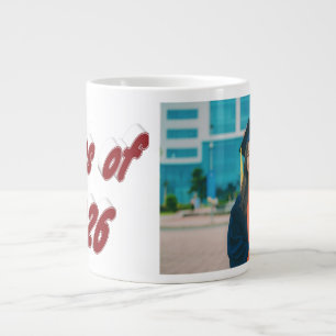 Class of 2026 burgundy typography grad photo  large coffee mug