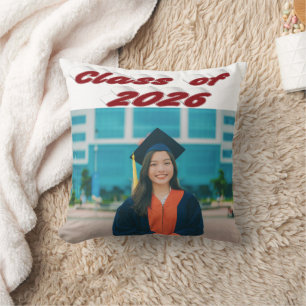 Class of 2026 burgundy typography graduation photo throw pillow