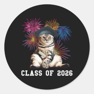 Class Of 2026 Cat Lover Classic Round Sticker