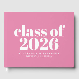 Class of 2026 Cute Modern Pink Personalized   Guest Book