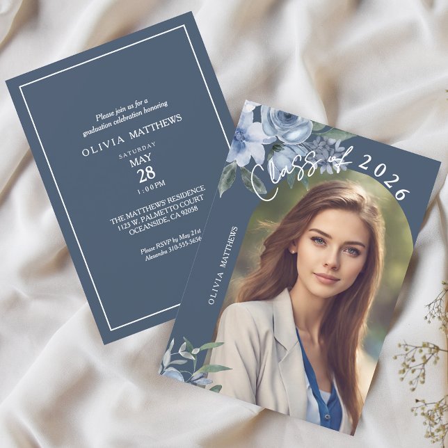 Class of 2026 Dusty Blue Rose Custom Photo Invitation (Creator Uploaded)