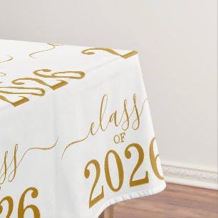 Class of 2026 Elegant Gold Script Tablecloth