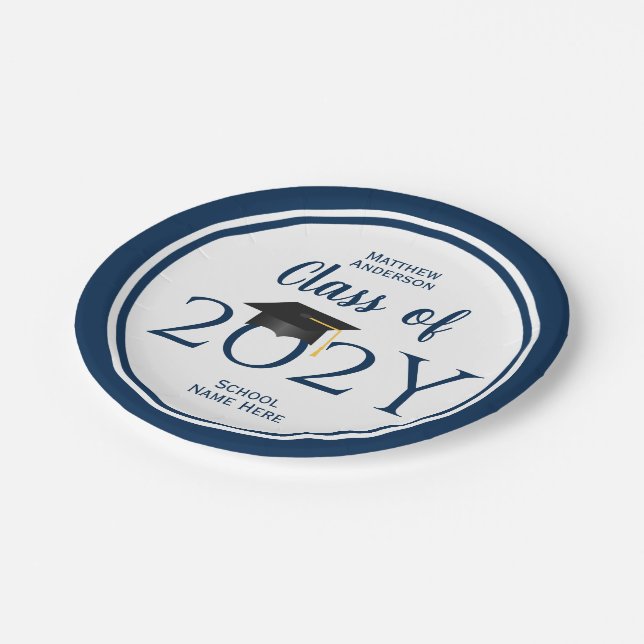 Class of 2026 Elegant Navy Blue Graduation Party Paper Plate (Angled)