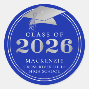 Class of 2026 Elegant Royal Silver Personalized Classic Round Sticker