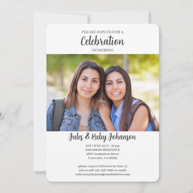 Class of 2026 Elegant Theme Photo Twin Graduation Invitation (Back)