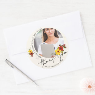 Class Of 2026 Floral Photo Graduation Thank You Classic Round Sticker