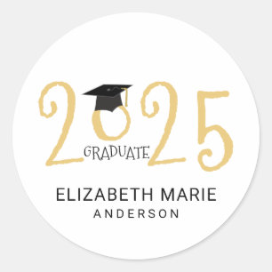 Class of 2026, Gold and Black Personalized Classic Round Sticker