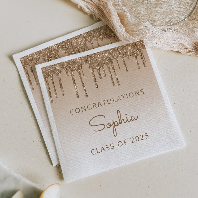 Class of 2026 Gold Glitter Drip Graduation Napkin (Creator Uploaded)