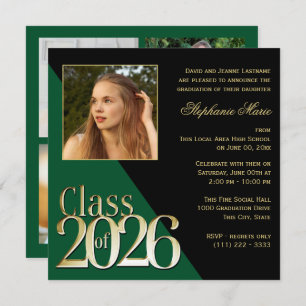 Class of 2026 Gold Grad Green with Photo Invitation