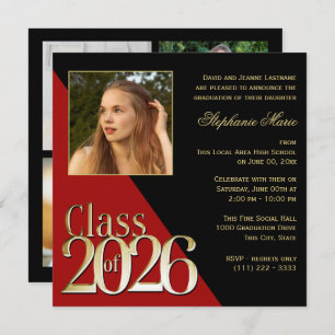 Class of 2026 Gold Grad Red with Photo Invitation