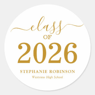 Class of 2026 Gold Script Graduation  Classic Round Sticker
