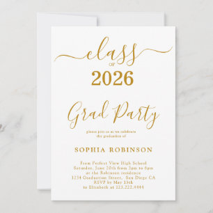 Class of 2026 Gold Script Modern Graduation Party Invitation