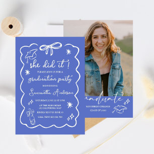Class of 2026 Grad Announcement,Black Bow doodle Invitation