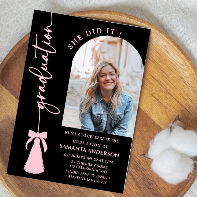 Class of 2026 Grad Announcement,Black Tassel Bow Invitation (Creator Uploaded)