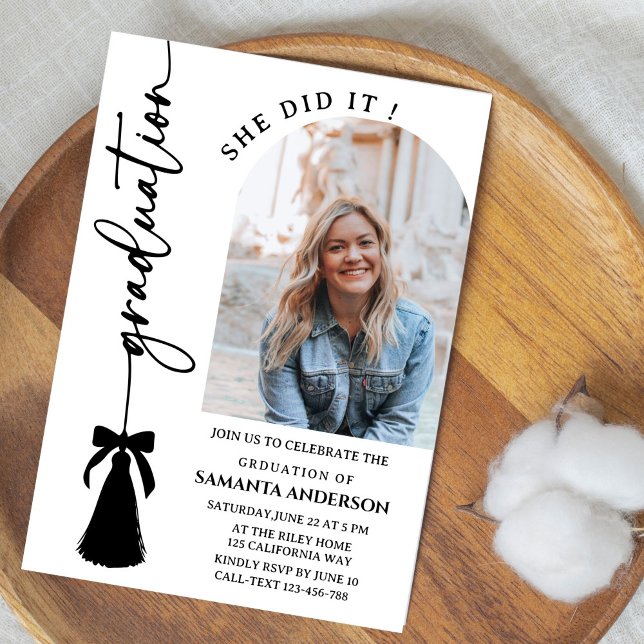 Class of 2026 Grad Announcement,Black Tassel Bow Invitation (Creator Uploaded)