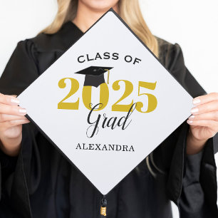 Class of 2026 Grad Gold and Black Graduation Cap Topper