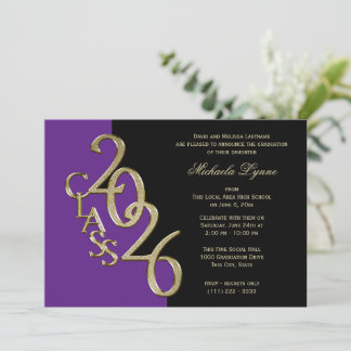 Class of 2026 Grad Gold Black with Color Option Invitation