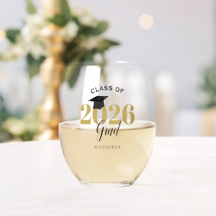Class of 2026 Grad Modern Typography Stemless Wine Glass