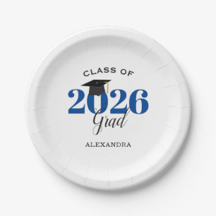 Class of 2026 Grad Simple Blue and Black Paper Plate