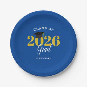 Class of 2026 Grad Simple Blue and Gold Paper Plate