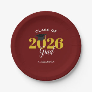 Class of 2026 Grad Simple Maroon and Gold Paper Plate