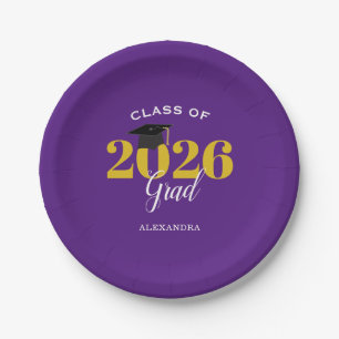 Class of 2026 Grad Simple Purple and Gold Paper Plate