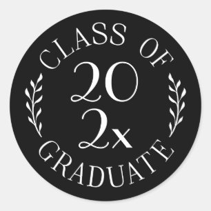 Class of 2026 Graduate Chic Black White Emblem Classic Round Sticker