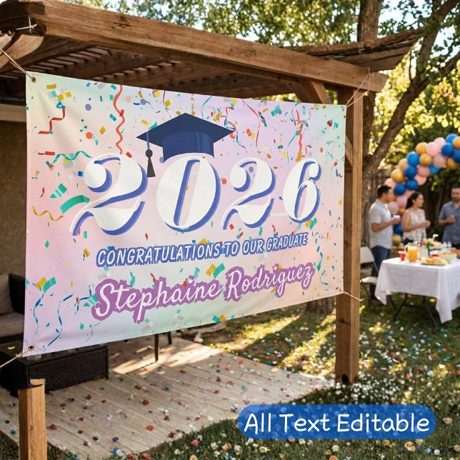 Class of 2026 Graduate Confetti Fun Graduation Cap Banner (Creator Uploaded)