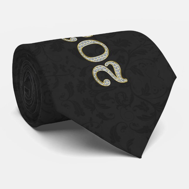 Class of 2026 Graduate in Silver and Black Damask Tie (Rolled)