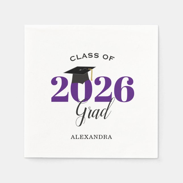 Class of 2026 Graduate Modern Purple Napkin (Front)