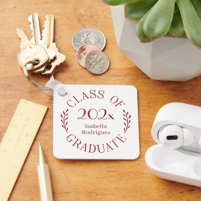 Class of 2026 Graduate Name Burgundy Typography Keychain (Desk)