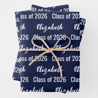 Class of 2026 Graduate Name Dark Blue and White Wrapping Paper Sheet