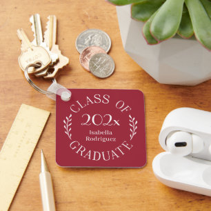 Class of 2026 Graduate Name Typography Burgundy Keychain