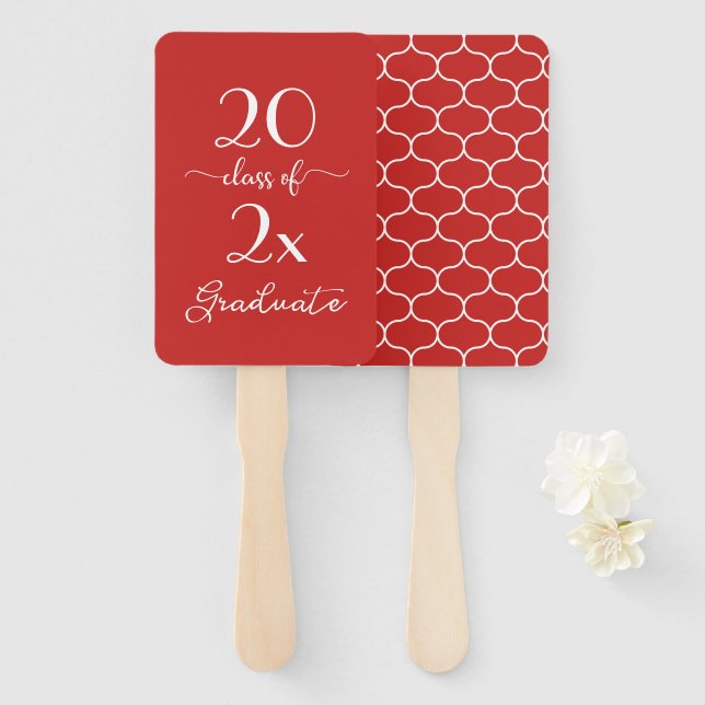Class Of 2026 Graduate Red White Ogee Pattern Hand Fan (Front and Back)