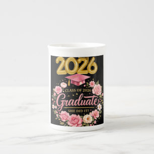 Class of 2026 Graduate She Did It Pink Floral Grad Bone China Mug